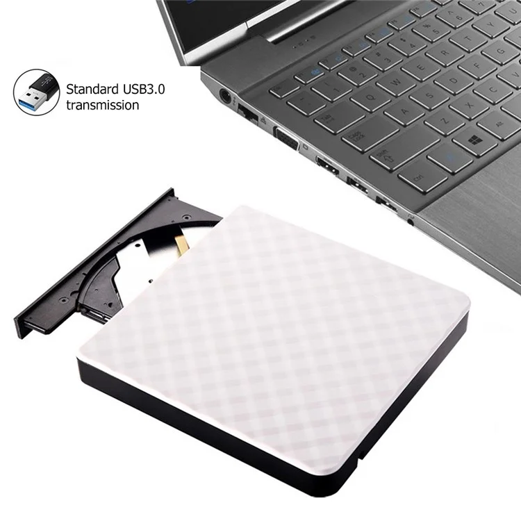 633 USB3.0 Computer Laptop External Optical Drive Burner Rhombus Pattern DVD Writer - Black+White