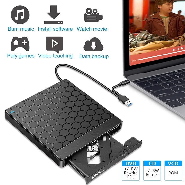 Lecteur optique externe Football Pattern USB3.0 / Type-C ordinateur portable Haute vitesse DVD Burner