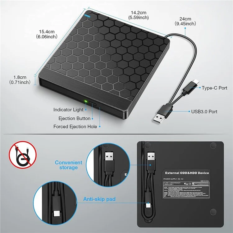 Lecteur optique externe Football Pattern USB3.0 / Type-C ordinateur portable Haute vitesse DVD Burner