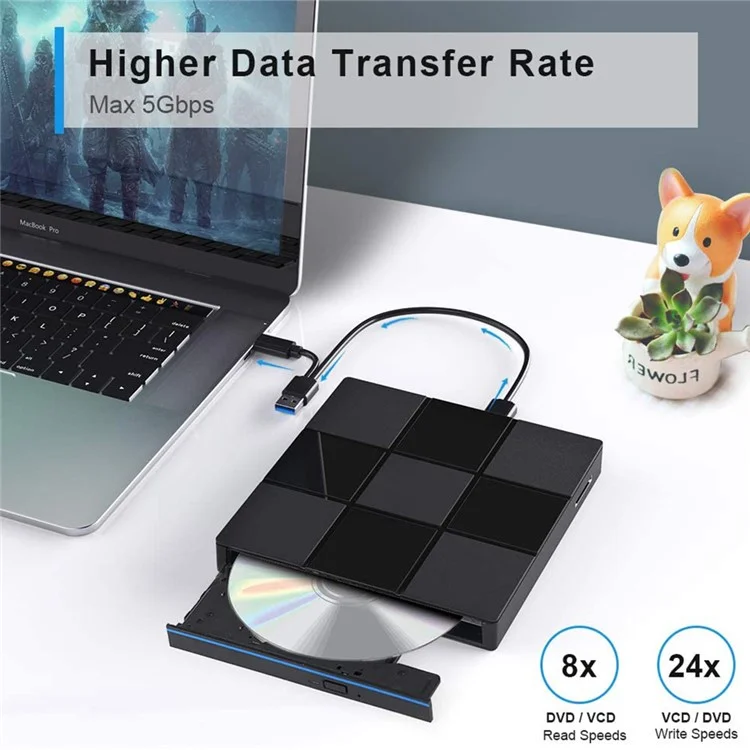009 External DVD Drive USB 3.0+Typle C Adapter with USB Port for Laptop Computer