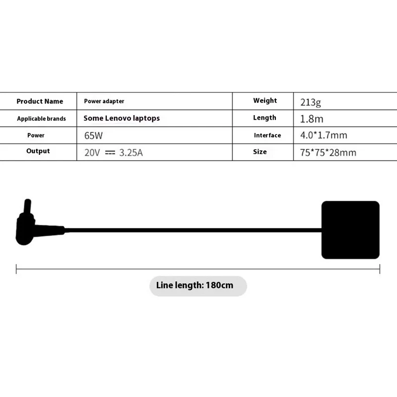 For Lenovo 65W Laptop Power Adapter 20V 3.25A Notebook Charger, 4.0x1.7mm Connector - EU Plug