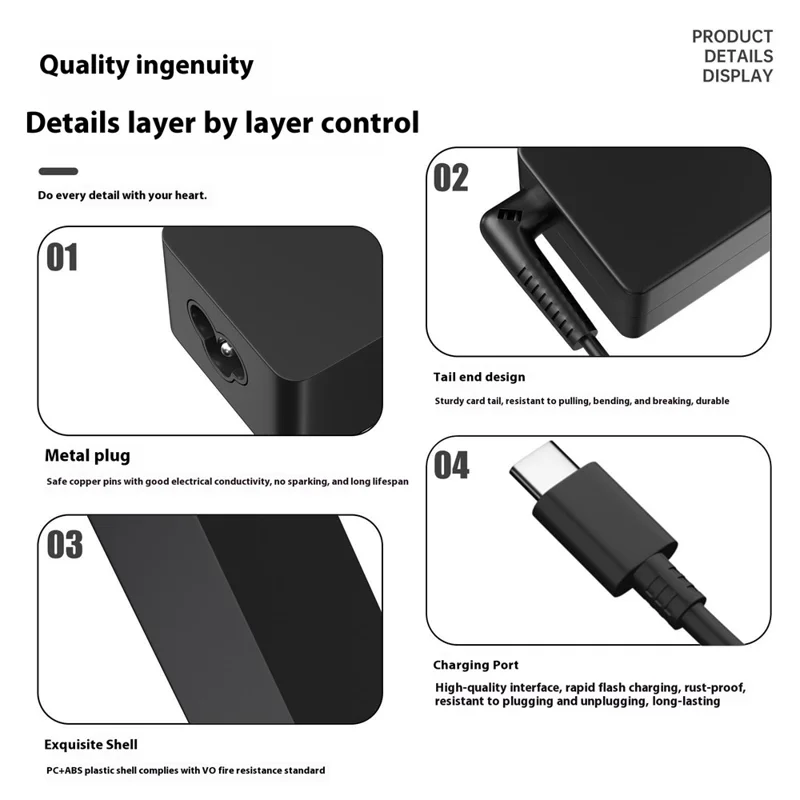 65W Type-C PD Power Adapter for Huawei Xiaomi Lenovo ASUS Laptop Fast Charging Universal Charger - US Plug