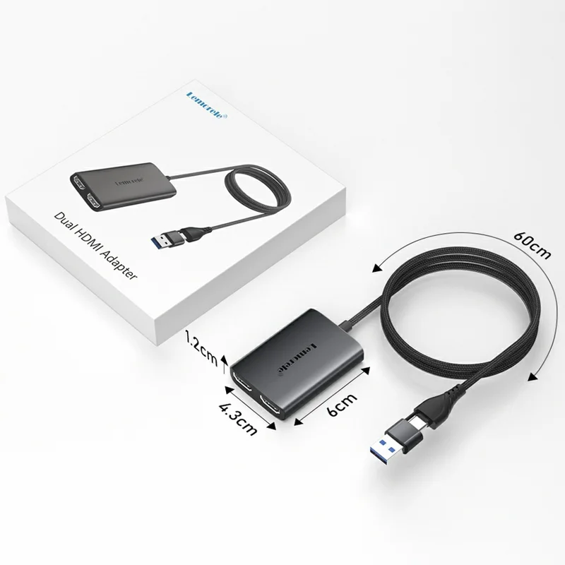 LEMORELE HD10 USB  /  Type-C to Dual HD Adapter 4K 1080P Dual Display Output Converter For Laptop Dual Monitor Extension