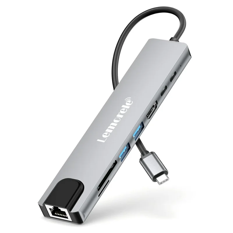 LEMORELE TC19 8 in 1 Type-C Hub Adapter Multiport Docking Station with HD 4K  /  PD Charging  /  Ethernet