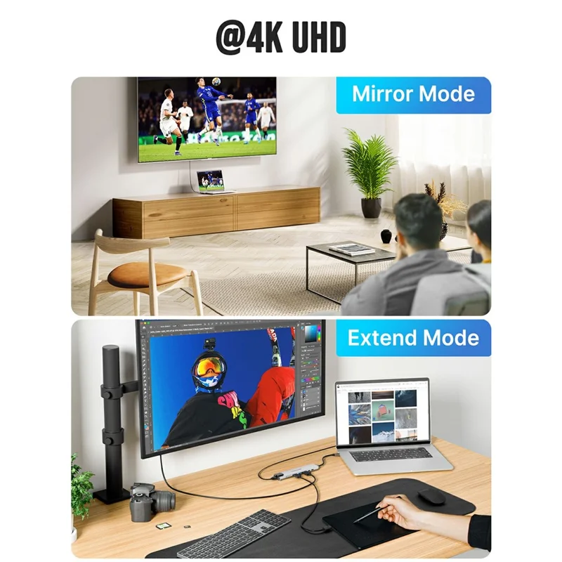 LEMORELE TC19 8 in 1 Type-C Hub Adapter Multiport Docking Station with HD 4K  /  PD Charging  /  Ethernet