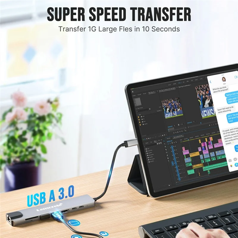 LEMORELE TC19 8 in 1 Type-C Hub Adapter Multiport Docking Station with HD 4K  /  PD Charging  /  Ethernet