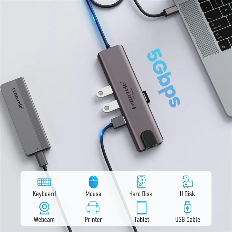 LEMORELE TC46 10 in 1 USB-C Docking Station Type-C Hub Adapter with RJ45 Ethernet / HD / TF Card Ports for Laptops