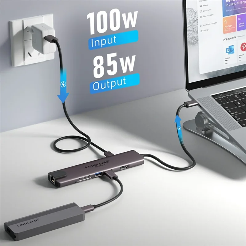 LEMORELE TC46 10 in 1 USB-C Docking Station Type-C Hub Adapter with RJ45 Ethernet / HD / TF Card Ports for Laptops