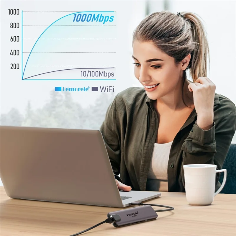 LEMORELE TC46 10 in 1 USB-C Docking Station Type-C Hub Adapter with RJ45 Ethernet / HD / TF Card Ports for Laptops