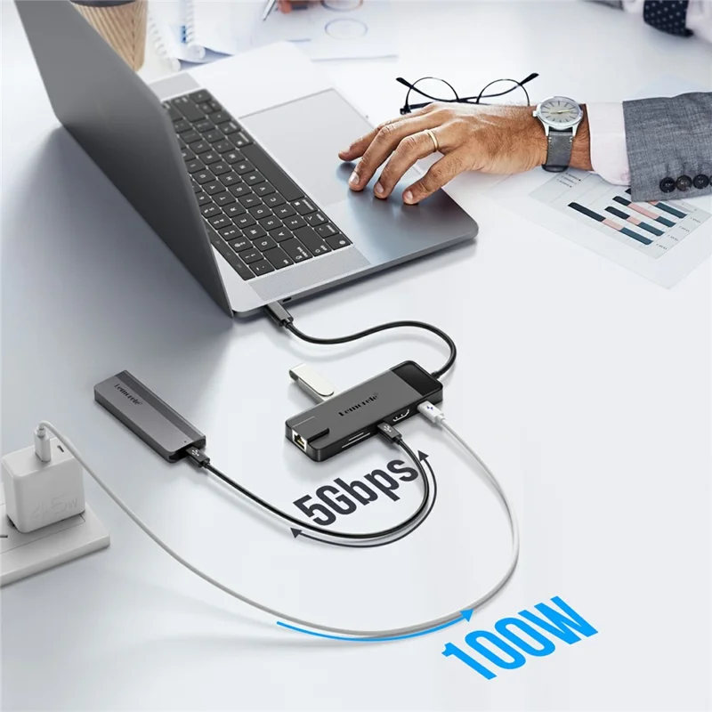 LEMORELE TC93 USB-C Docking Station 10 in 1 Hub Adapter Multiport with HD  /  Ethernet  /  Card Reader  /  PD Charging