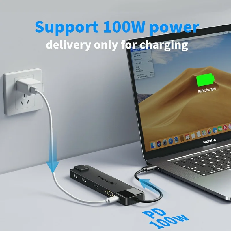 LEMORELE TC100 13 in 1 USB-C Hub Adapter Multi-Port Docking Station with HD / VGA / Ethernet / USB / TF Card Slots for Laptop / PC