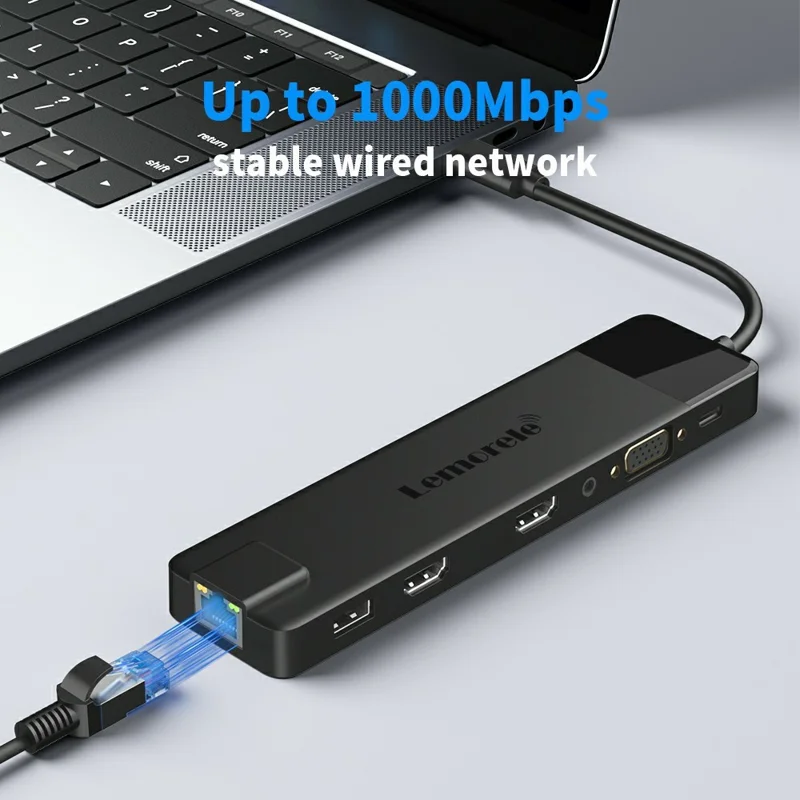 LEMORELE TC100 13 in 1 USB-C Hub Adapter Multi-Port Docking Station with HD / VGA / Ethernet / USB / TF Card Slots for Laptop / PC
