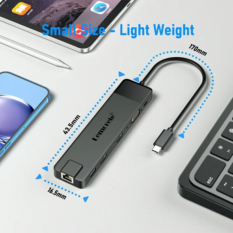 LEMORELE TC100 13 in 1 USB-C Hub Adapter Multi-Port Docking Station with HD / VGA / Ethernet / USB / TF Card Slots for Laptop / PC