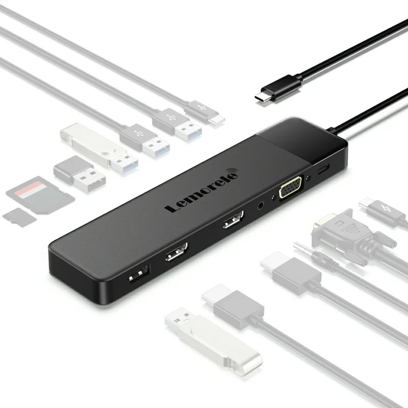 LEMORELE TC200 13 in 1 USB-C Hub Adapter Multi-Functional Docking Station with HD / VGA / USB Ports for Home / Office