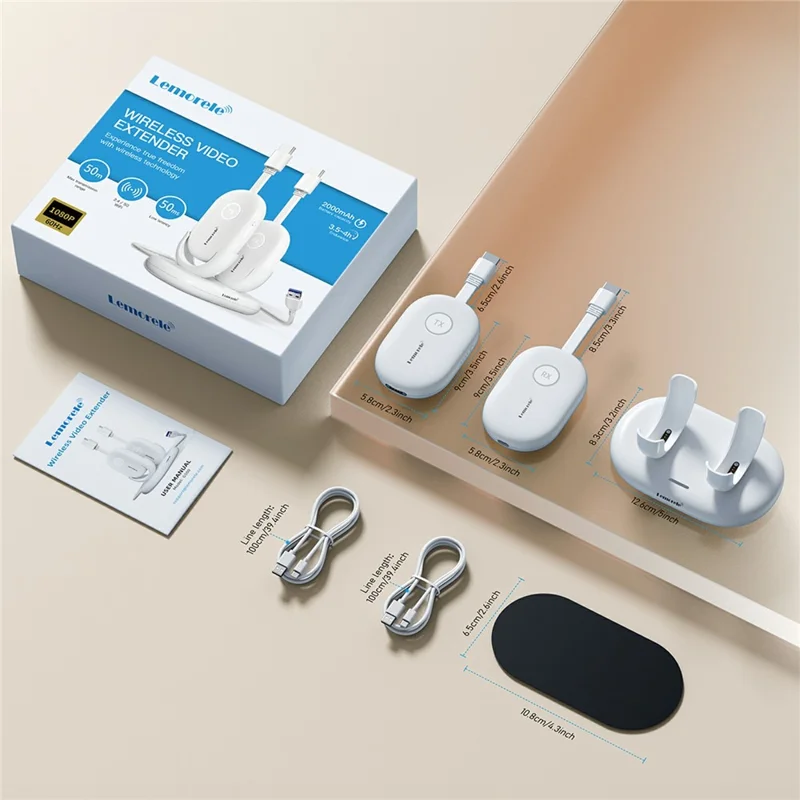 LEMORELE G500 1080P 60Hz HDTV Wireless Video Transmitter and Receiver Kit Low Latency HDTV Synchronizer with Charging Station - White