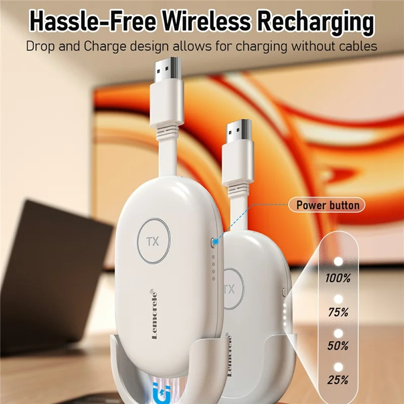 LEMORELE G500 1080P 60Hz HDTV Wireless Video Transmitter and Receiver Kit Low Latency HDTV Synchronizer with Charging Station - White