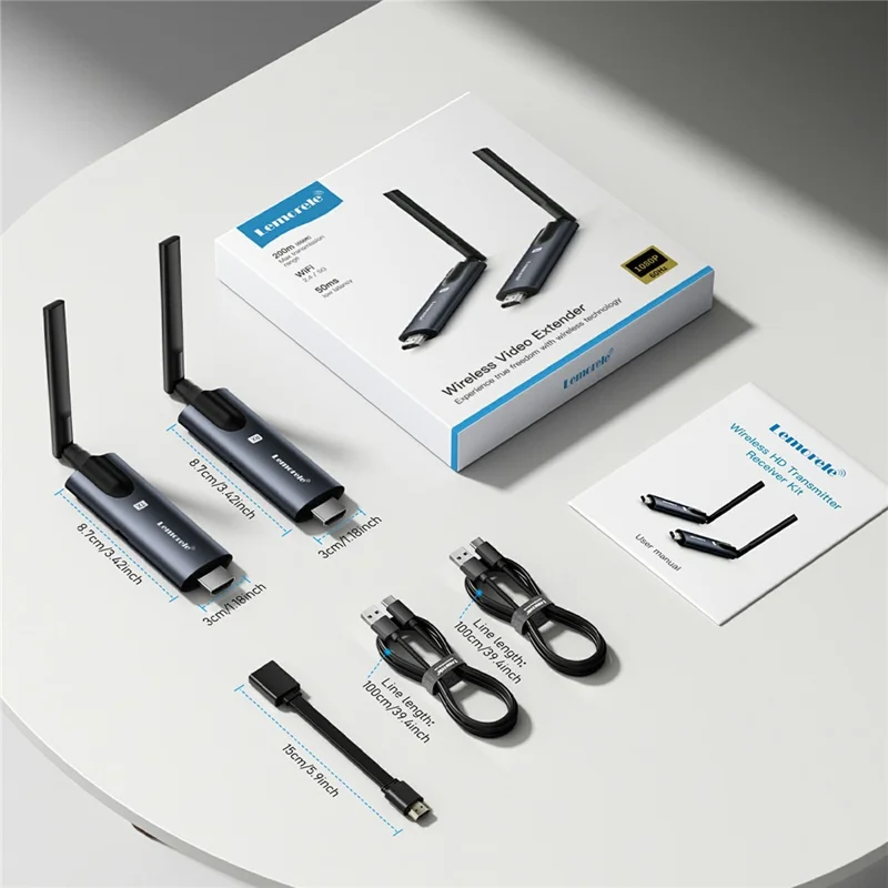 LEMORELE R1000 Wireless HD Adapter Transmitter Receiver Kit, 1TX to 1RX, 1080P HD Wireless Presentation, Screen Sharing for TV, Projector, Conference - Black