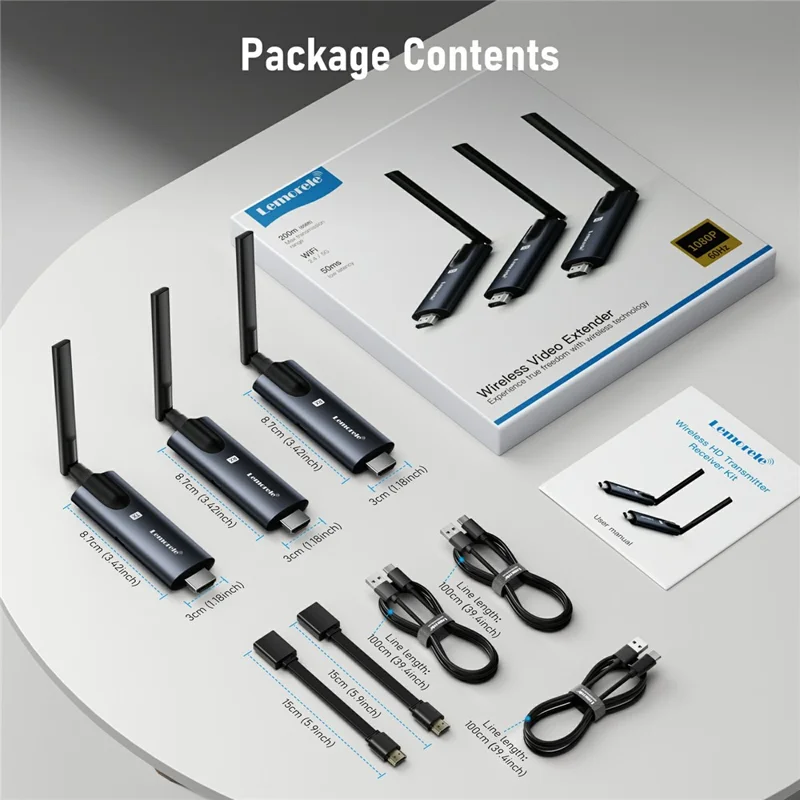 LEMORELE R1010 Wireless HD Adapter Transmitter Receiver Kit, 1TX to 2RX, 1080P HD Wireless Presentation, Screen Sharing for TV, Projector, Conference - Black