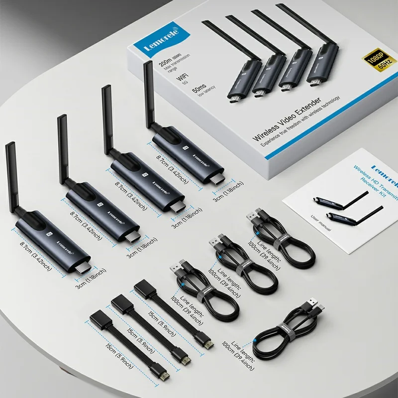 LEMORELE R1030 Wireless HD Adapter Transmitter Receiver Kit, 1TX to 3RX, 1080P HD Wireless Presentation, Screen Sharing for TV, Projector, Conference - Black