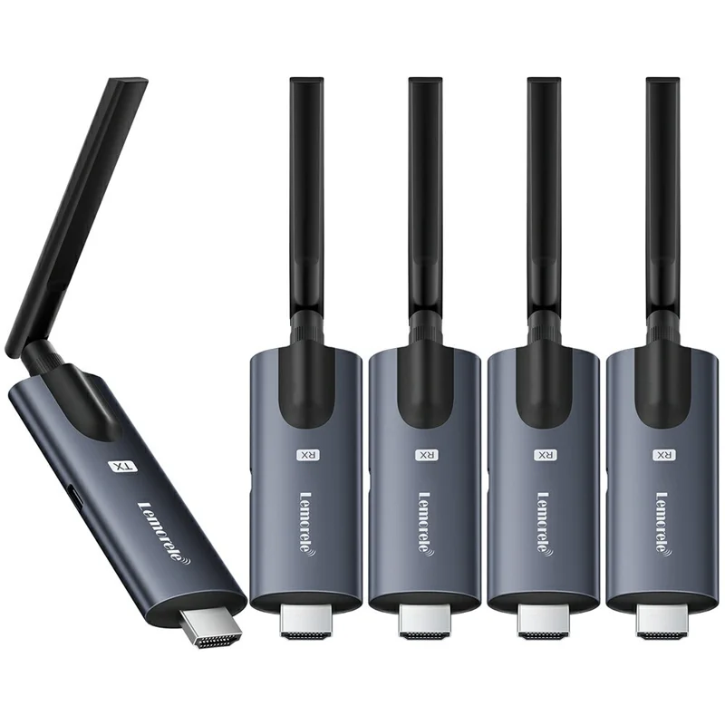 LEMORELE R1040 Wireless HD Adapter Transmitter Receiver Kit, 1TX to 4RX, 1080P HD Wireless Presentation, Screen Sharing for TV, Projector, Conference - Black