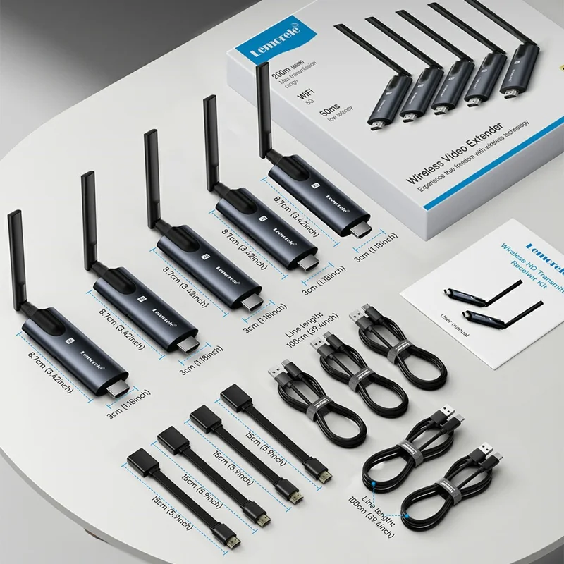 LEMORELE R1040 Wireless HD Adapter Transmitter Receiver Kit, 1TX to 4RX, 1080P HD Wireless Presentation, Screen Sharing for TV, Projector, Conference - Black