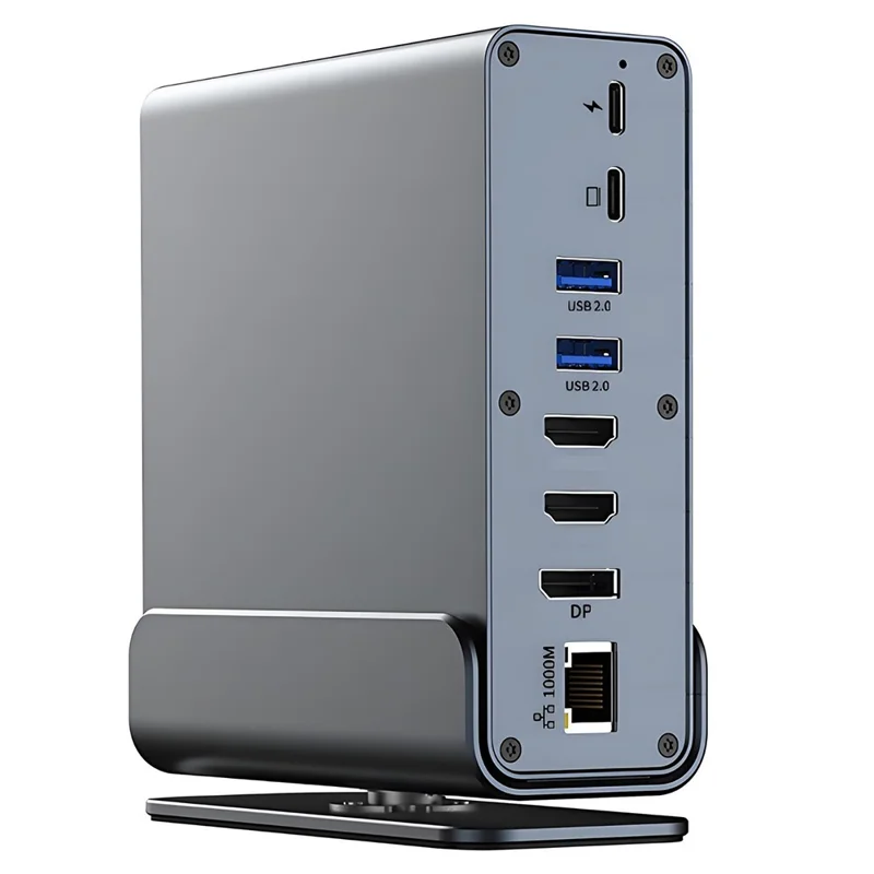 15 in 1 Type-C Docking Station MST Multi-Port Hub Adapter with Stand Dual HD DP USB 3.2 Gigabit Ethernet - Grey