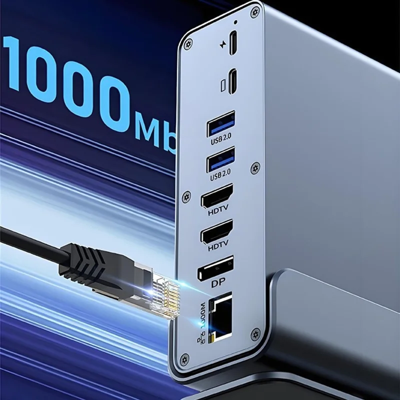 15 in 1 Type-C Docking Station MST Multi-Port Hub Adapter with Stand Dual HD DP USB 3.2 Gigabit Ethernet - Grey