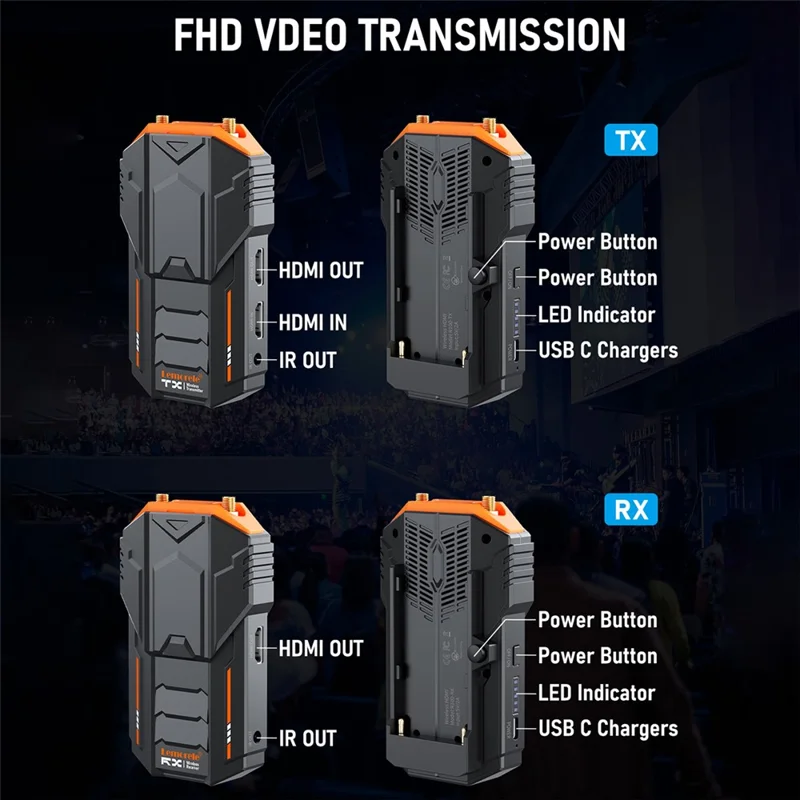 Беспроводная система передачи видеосигнала LEMORELE R100, комплект передатчика и приемника, диапазон до 200 м — черный