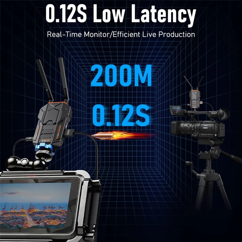 Беспроводная система передачи видеосигнала LEMORELE R100, комплект передатчика и приемника, диапазон до 200 м — черный