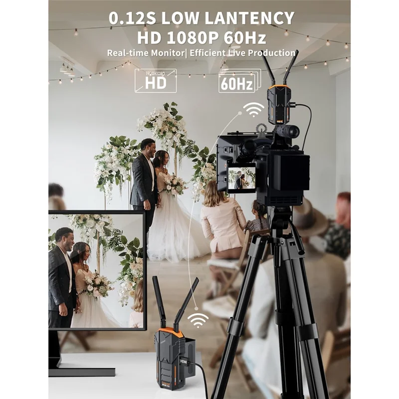 LEMORELE R100 PLUS HDTV Wireless Video Transmitter Receiver Set with 2 Batterys for Photography Videography - Black