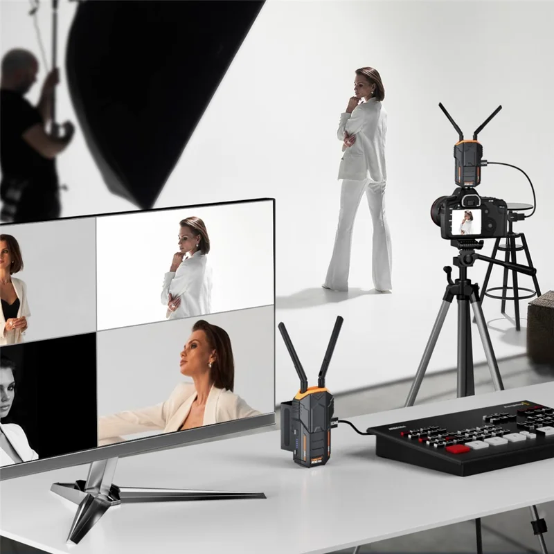 LEMORELE R100 PLUS HDTV Wireless Video Transmitter Receiver Set with 2 Batterys for Photography Videography - Black