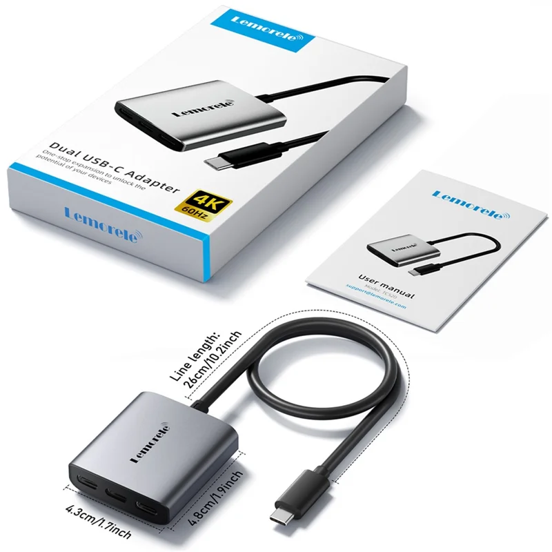 LEMORELE TC520 Type-C Docking Station Dual USB-C Output 4K / 60Hz Video Expansion Hub with 100W PD Charging Port