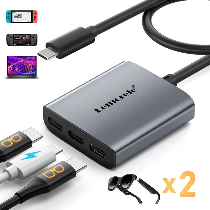 LEMORELE TC520 Type-C Docking Station Dual USB-C Output 4K / 60Hz Video Expansion Hub with 100W PD Charging Port