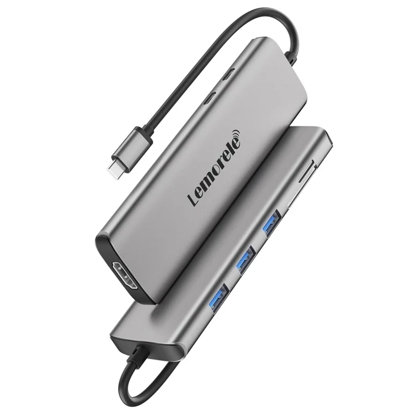 LEMORELE TC38 USB C Hub 8 in 1 Docking Station with 3x USB 3.0 / 4K HD / PD 100W / SD TF Card Reader