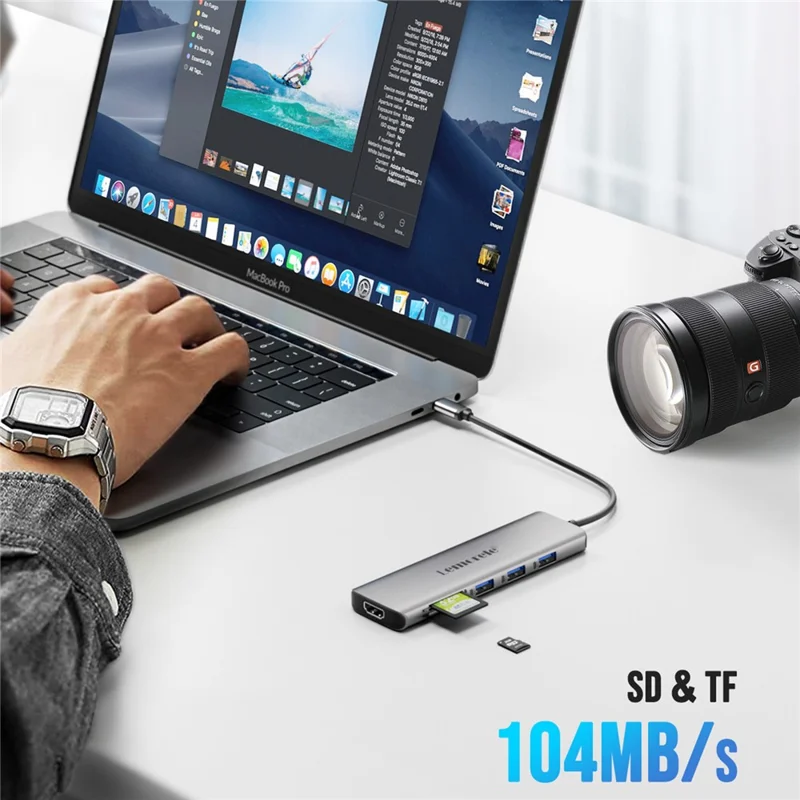 LEMORELE TC38 USB C Hub 8 in 1 Docking Station with 3x USB 3.0 / 4K HD / PD 100W / SD TF Card Reader