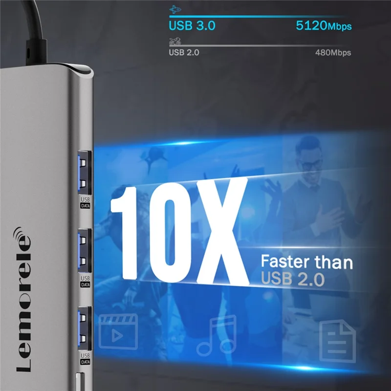 LEMORELE TC38 USB C Hub 8 in 1 Docking Station with 3x USB 3.0 / 4K HD / PD 100W / SD TF Card Reader