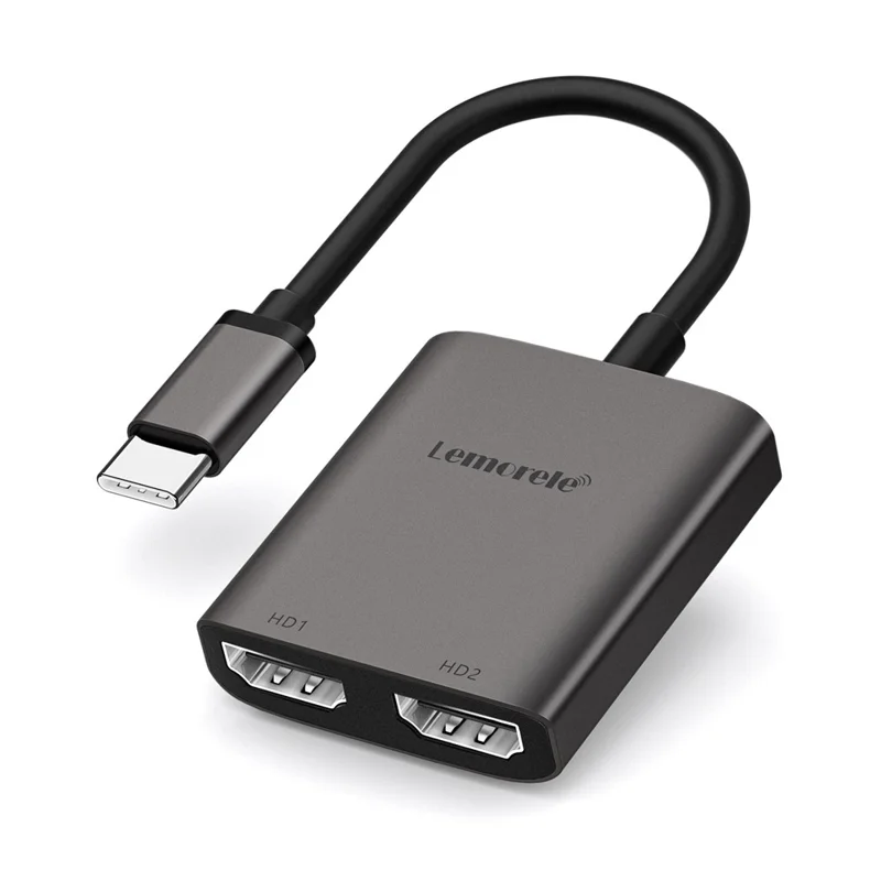 LEMORELE TC21 4K  /  30Hz USB-C Male to Dual HD Female Adapter for MacBook  /  Smartphone  /  Laptop