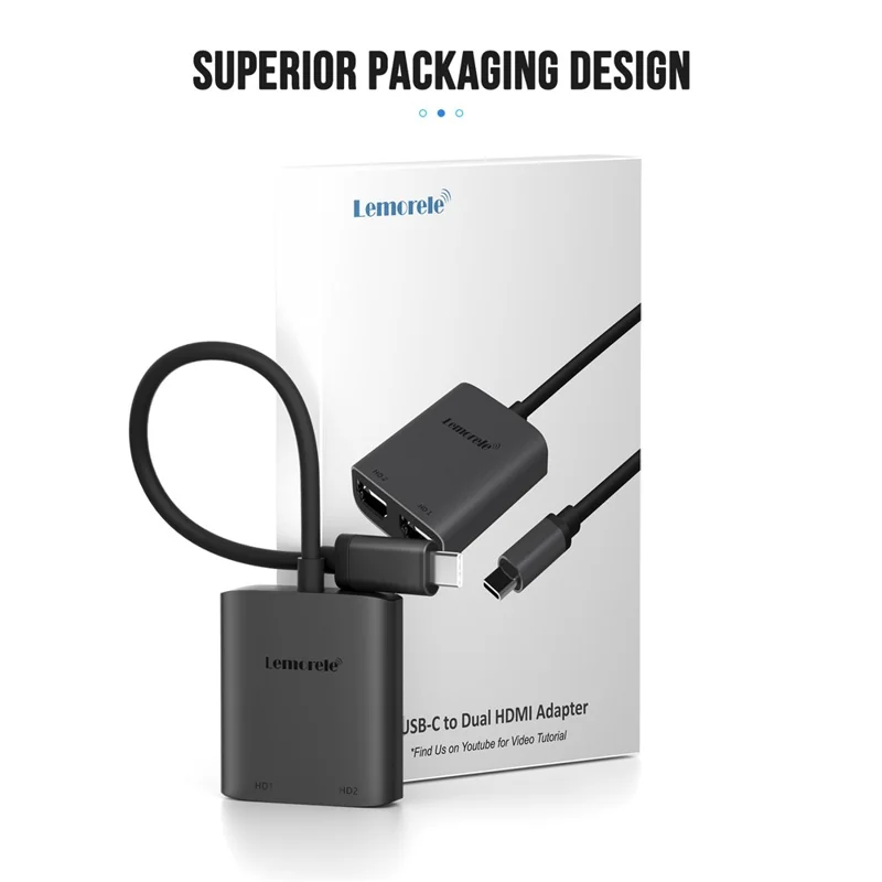 LEMORELE TC21 4K  /  30Hz USB-C Male to Dual HD Female Adapter for MacBook  /  Smartphone  /  Laptop