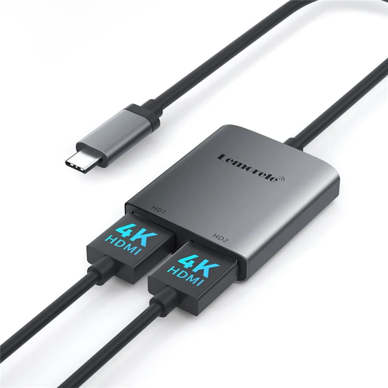 LEMORELE TC21 4K  /  30Hz USB-C Male to Dual HD Female Adapter for MacBook  /  Smartphone  /  Laptop