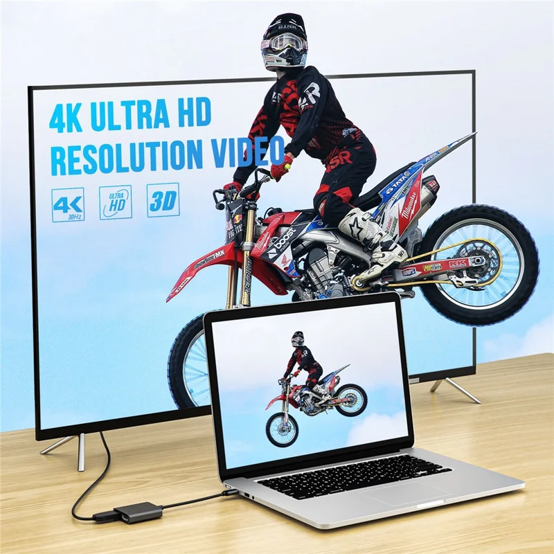 LEMORELE TC21 4K  /  30Hz USB-C Male to Dual HD Female Adapter for MacBook  /  Smartphone  /  Laptop