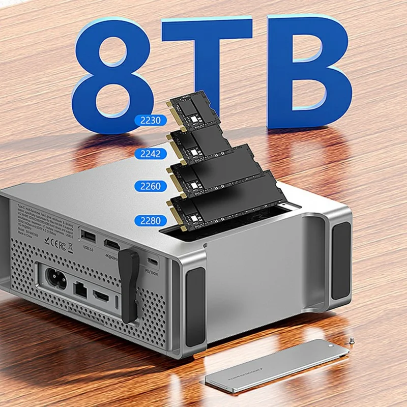 BLUEENDLESS MAC909 Concentrador Tipo-C de 9 en 1, Estación de Acoplamiento con USB, Tarjeta TF, SD, PD 100W, Caja para SSD, 4K 60Hz - Gris Plateado