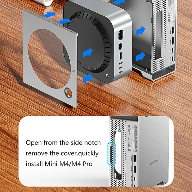 BLUEENDLESS MAC909 Concentrador Tipo-C de 9 en 1, Estación de Acoplamiento con USB, Tarjeta TF, SD, PD 100W, Caja para SSD, 4K 60Hz - Gris Plateado