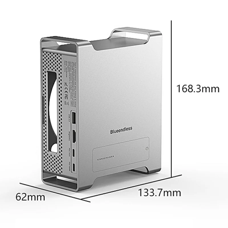 BLUEENDLESS MAC909 Concentrador Tipo-C de 9 en 1, Estación de Acoplamiento con USB, Tarjeta TF, SD, PD 100W, Caja para SSD, 4K 60Hz - Gris Plateado