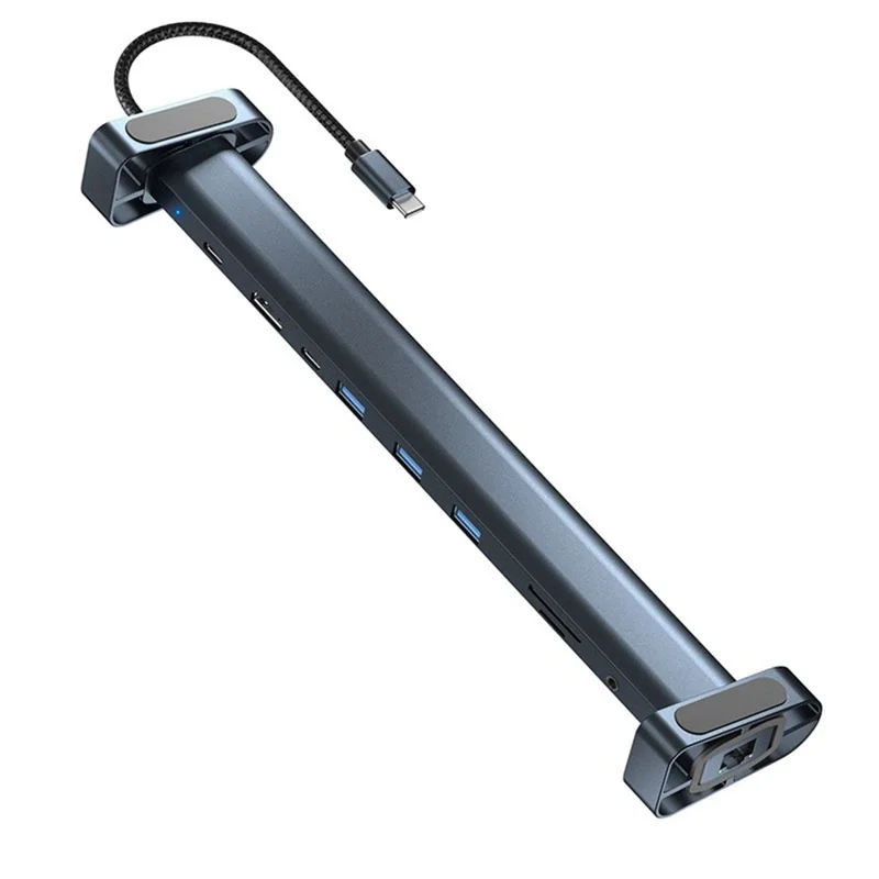 TC212 10 i 1 USB-C HD-dockstation, vertikal hub med USB3.0, RJ45, opladning og USB Type-C til MacBook og laptop – Grå