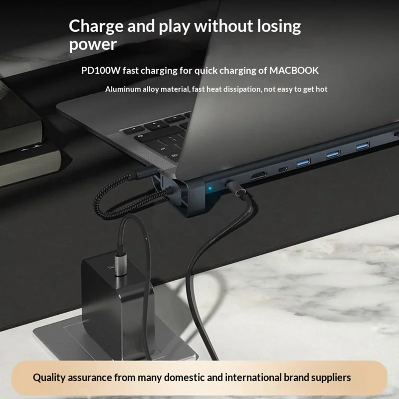 TC212 10 i 1 USB-C HD-dockstation, vertikal hub med USB3.0, RJ45, opladning og USB Type-C til MacBook og laptop – Grå