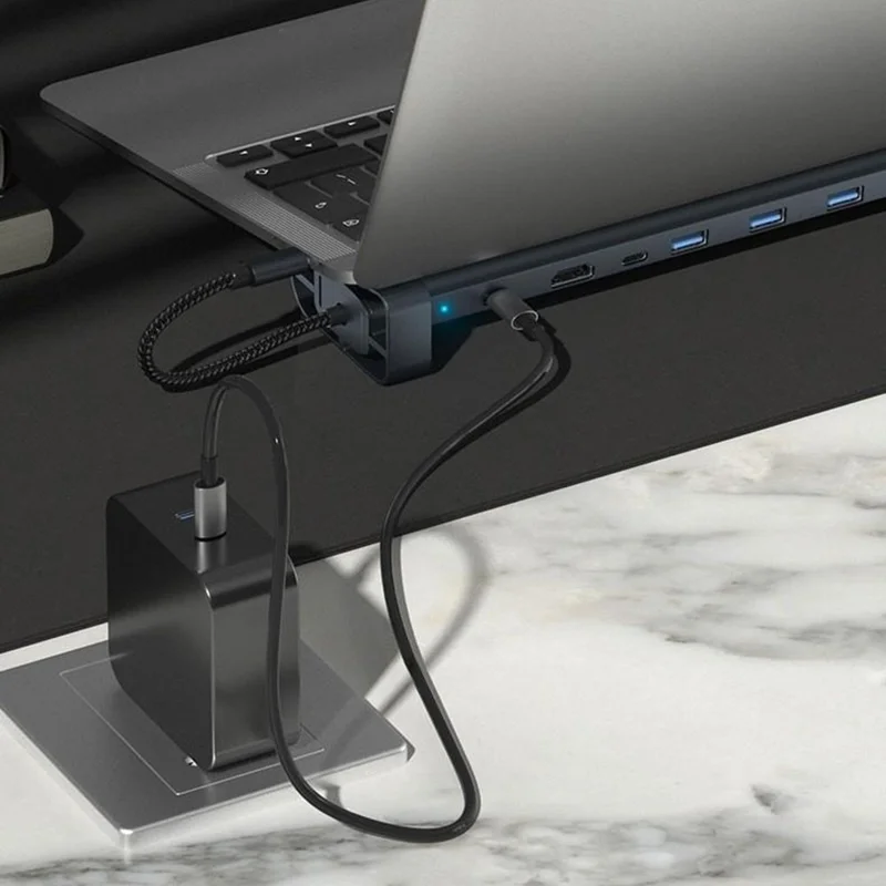 TC212 10 i 1 USB-C HD-dockstation, vertikal hub med USB3.0, RJ45, opladning og USB Type-C til MacBook og laptop – Grå
