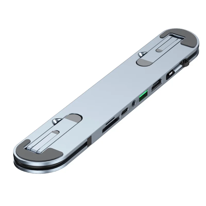 TC66 6-in-1 Laptop Stand Docking Station USB-C Hub Fast Charging Laptop Riser Folding Tablet Bracket for MacBook Pro - Silver