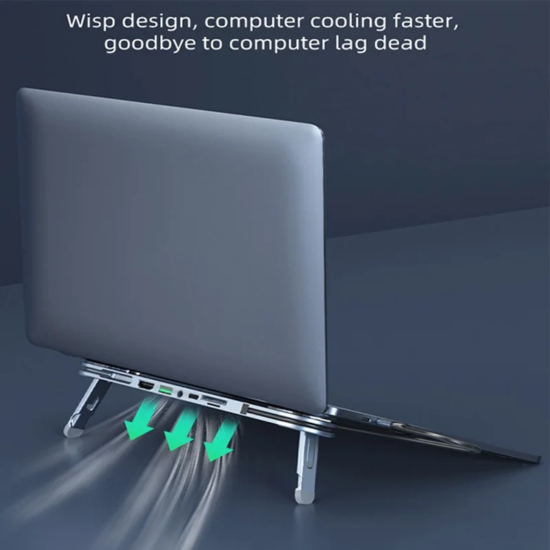 TC66 6-in-1 Laptop Stand Docking Station USB-C Hub Fast Charging Laptop Riser Folding Tablet Bracket for MacBook Pro - Silver