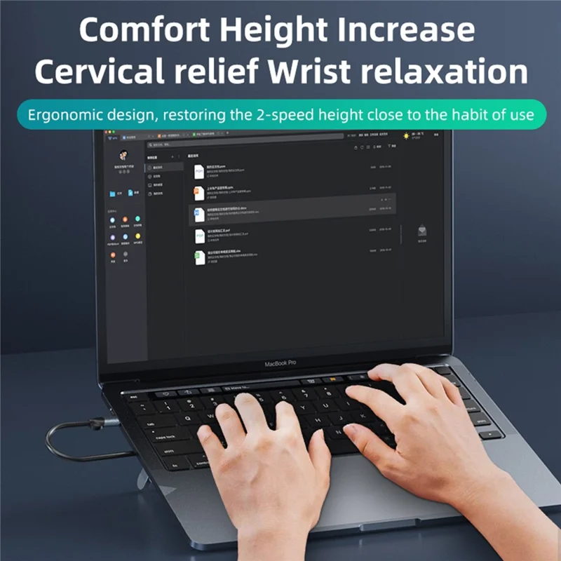 TC66 6-in-1 Laptop Stand Docking Station USB-C Hub Fast Charging Laptop Riser Folding Tablet Bracket for MacBook Pro - Silver