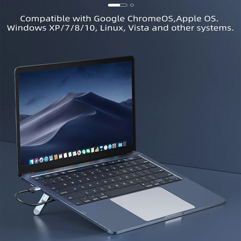 TC66 6-in-1 Laptop Stand Docking Station USB-C Hub Fast Charging Laptop Riser Folding Tablet Bracket for MacBook Pro - Silver